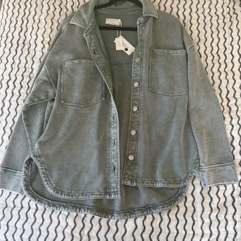 Z Supply Palm Green All Day Knit Denim Jacket